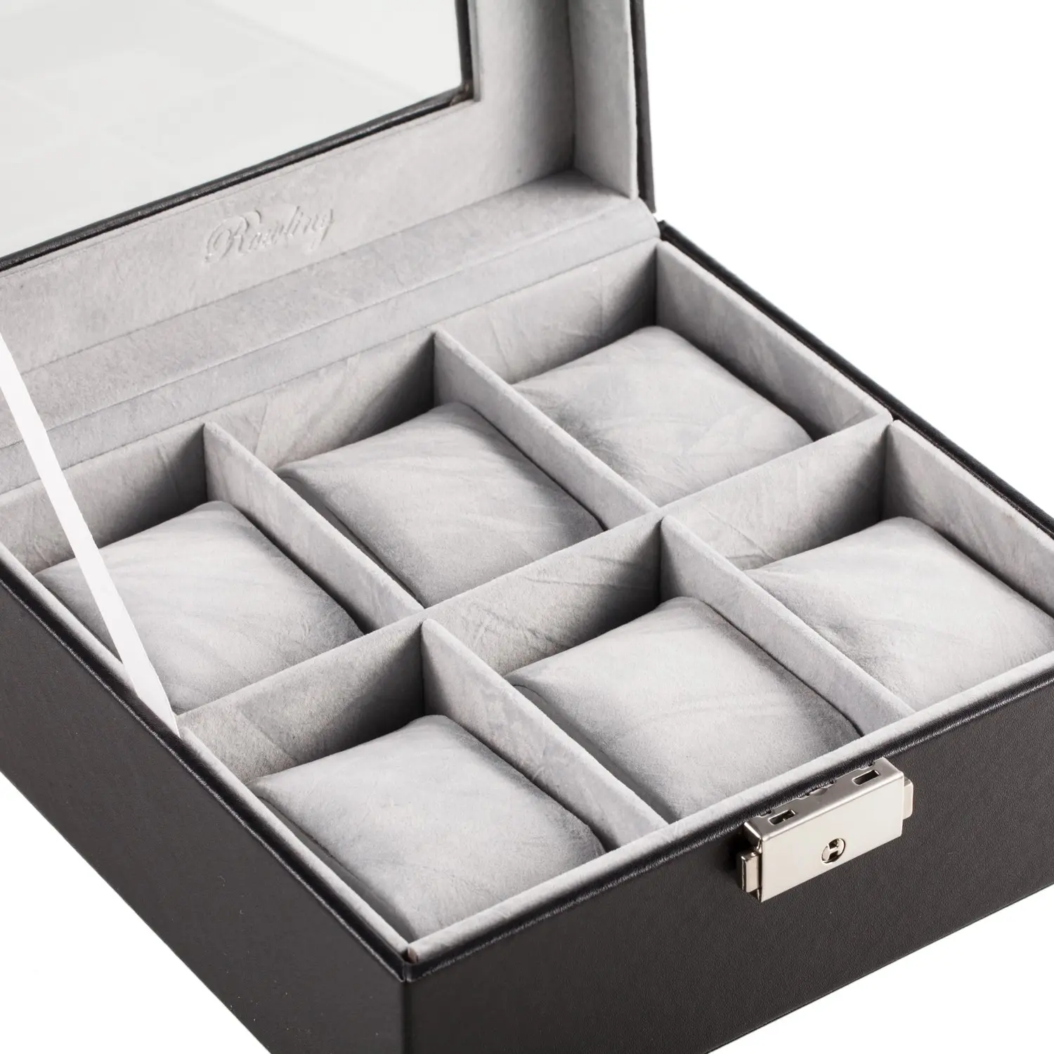 Square shaped 6 Slots PU watch box with window for men | BG021