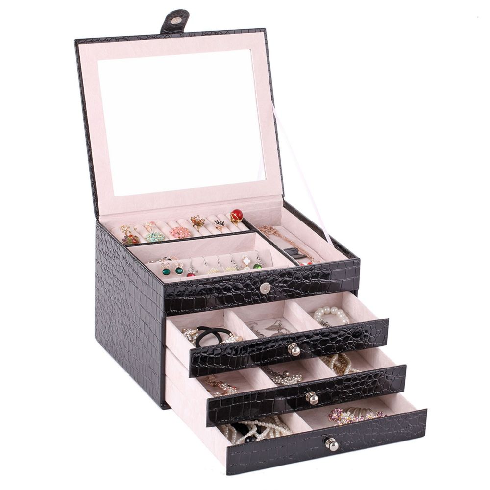 Crocodile Faux Leather jewelry storage box with 3 drawers | ZG156