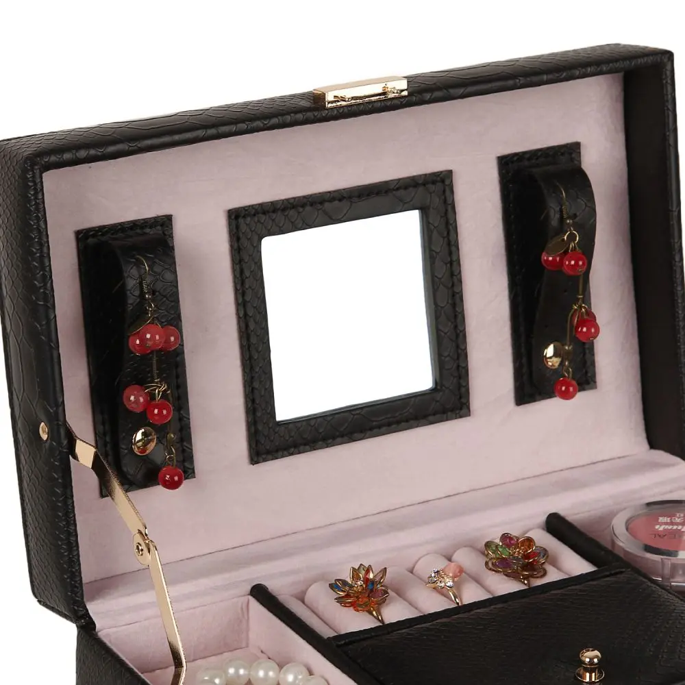 Classic Rectangle Faux Leather Jewelry Box with Snake Print | ZG091
