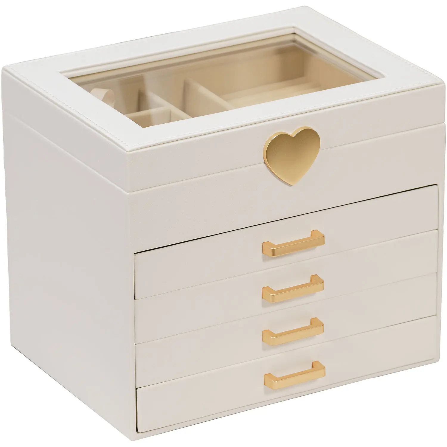 Elegant 5-Tier Faux Leather Jewelry Box with Heart Lock | ZG254
