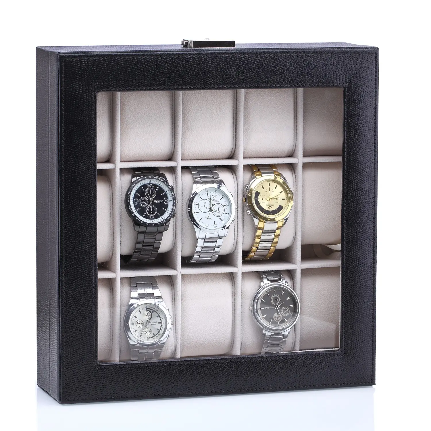 Black Lizard Men’s Luxury 15 Slots PU watch box with glass window | BG050