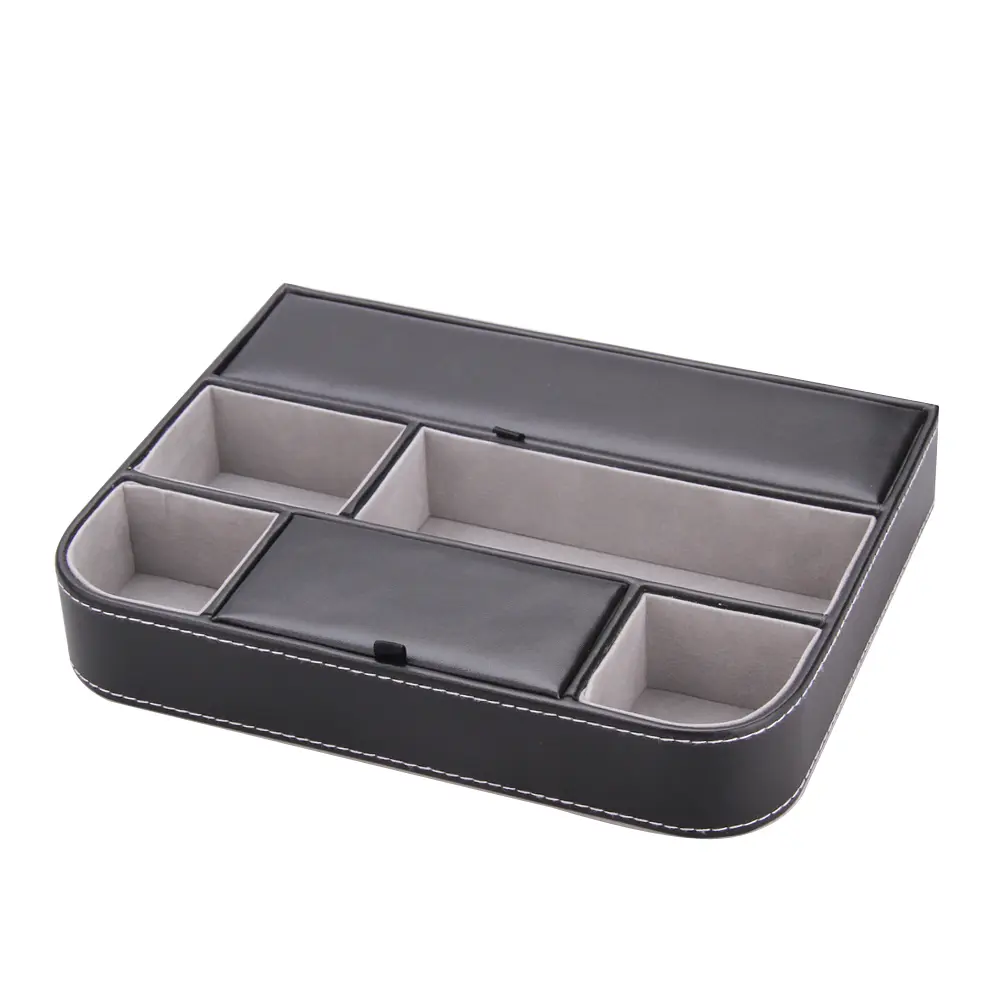 Modern Black Leather Desk Tray Keys Coins Remote Holder | WG017
