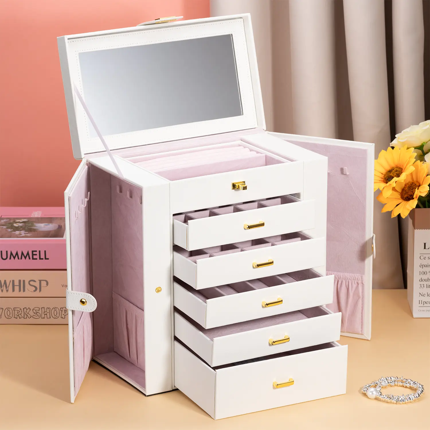 Large 6-Layer Leather Jewelry Box with Side Door Access | ZG241