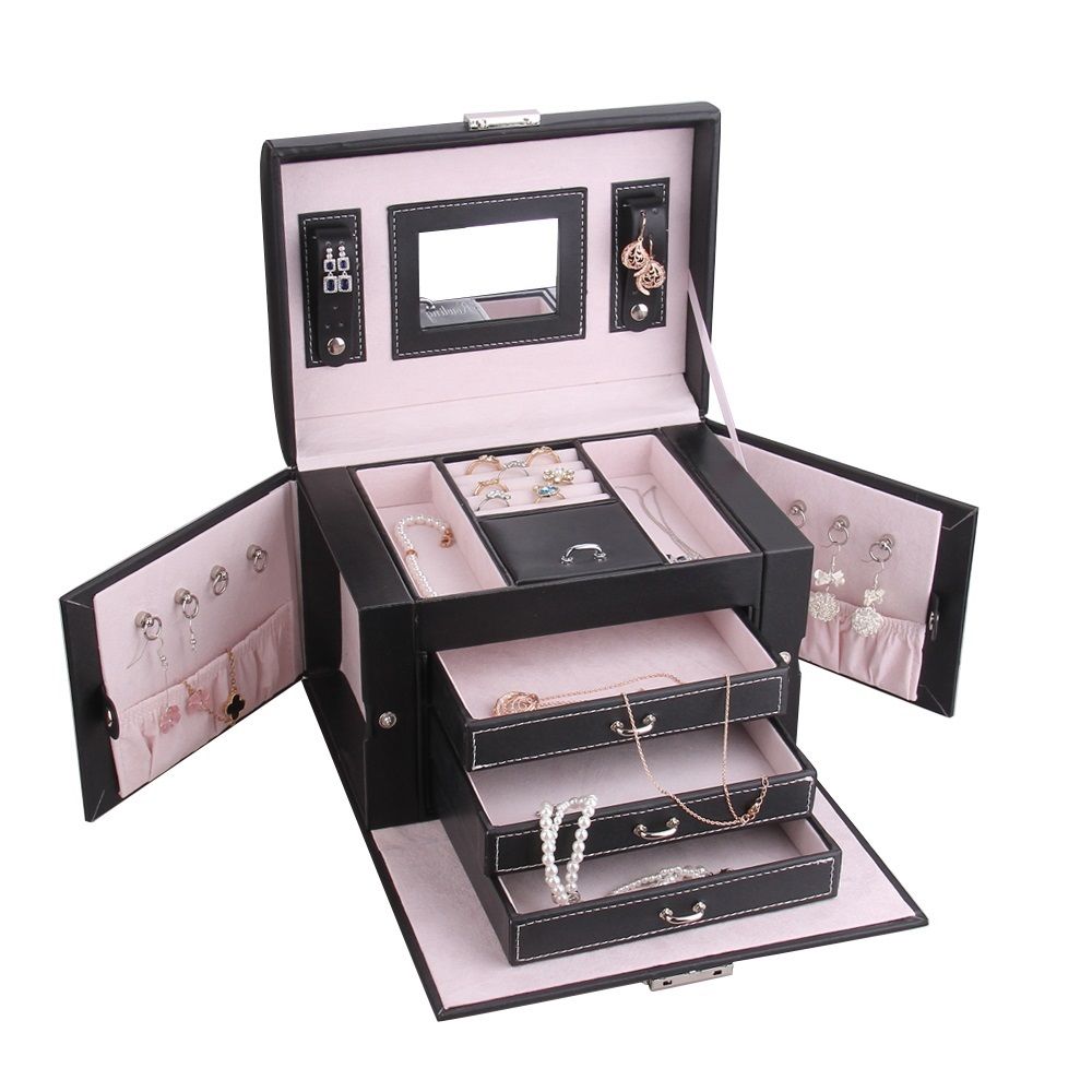 Exquisite Leather Jewelry Box with Arch Handle and swing door | ZG165